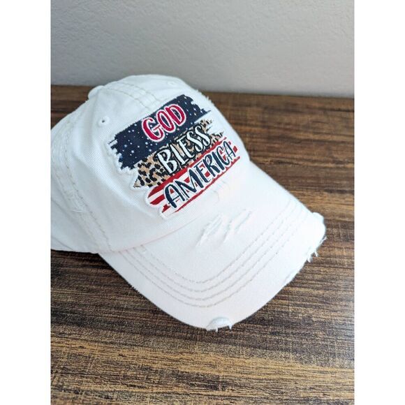 2/$30 Ladies White Bless America Baseball Cap - Picture 2 of 5